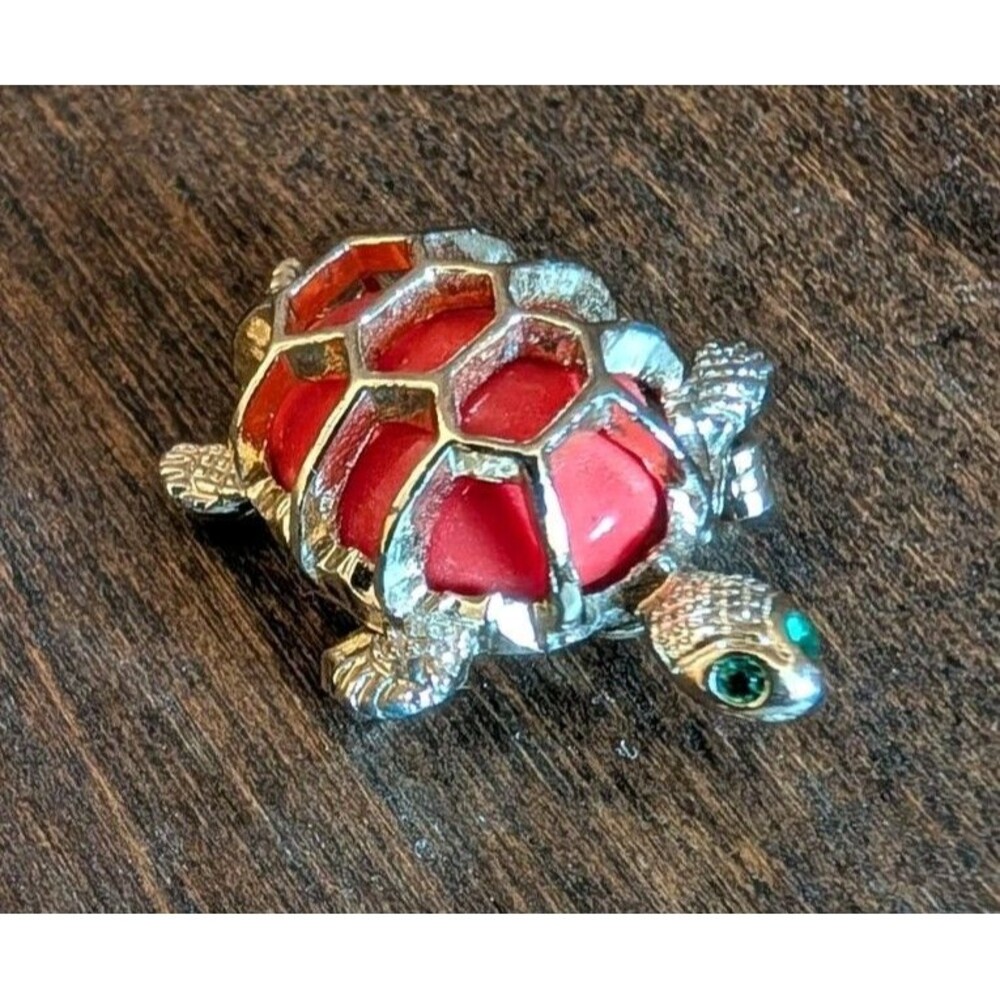 Vintage Gold Turtle Brooch Costume Jewelry Whimsical Beach Tropical Coastal Pin